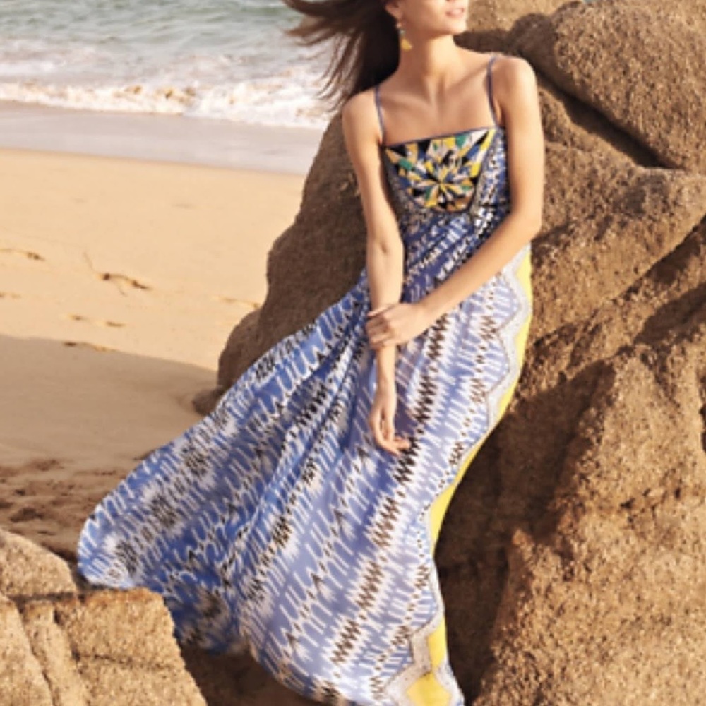 Ranna Gill Size Small Beaded Printed Maxi Dress